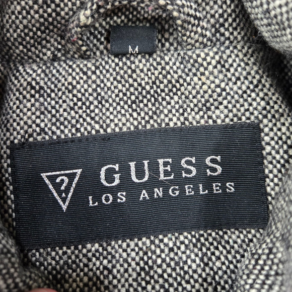 Guess Gray Wool Blend Toggle Tweed Coat Hooded Short Peacoat Size Medium - Picture 6 of 12